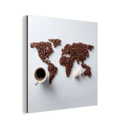 Wereldkaart - Koffiebonen - Suikerklontjes aluminium wit klein -3d