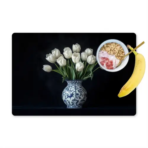 Wit - Bloemen - Tulpen - Vaas Placemat vinyl groot -zzzproduct_Kitchenyeah-website