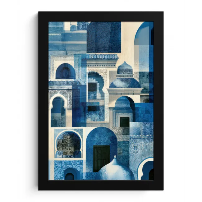 Grafisch - Abstract - Blauw - Wit fotolijst zwart zonder passe partout klein -3d