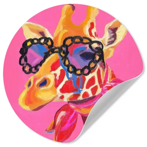 Giraf - Roze - Bril - Sjaal Wandcirkel behangsticker klein -3d