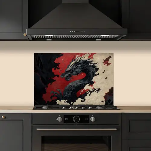 Zwarte draak - Rookwolken - Rood keuken achterwand spatscherm klein -sfeer1
