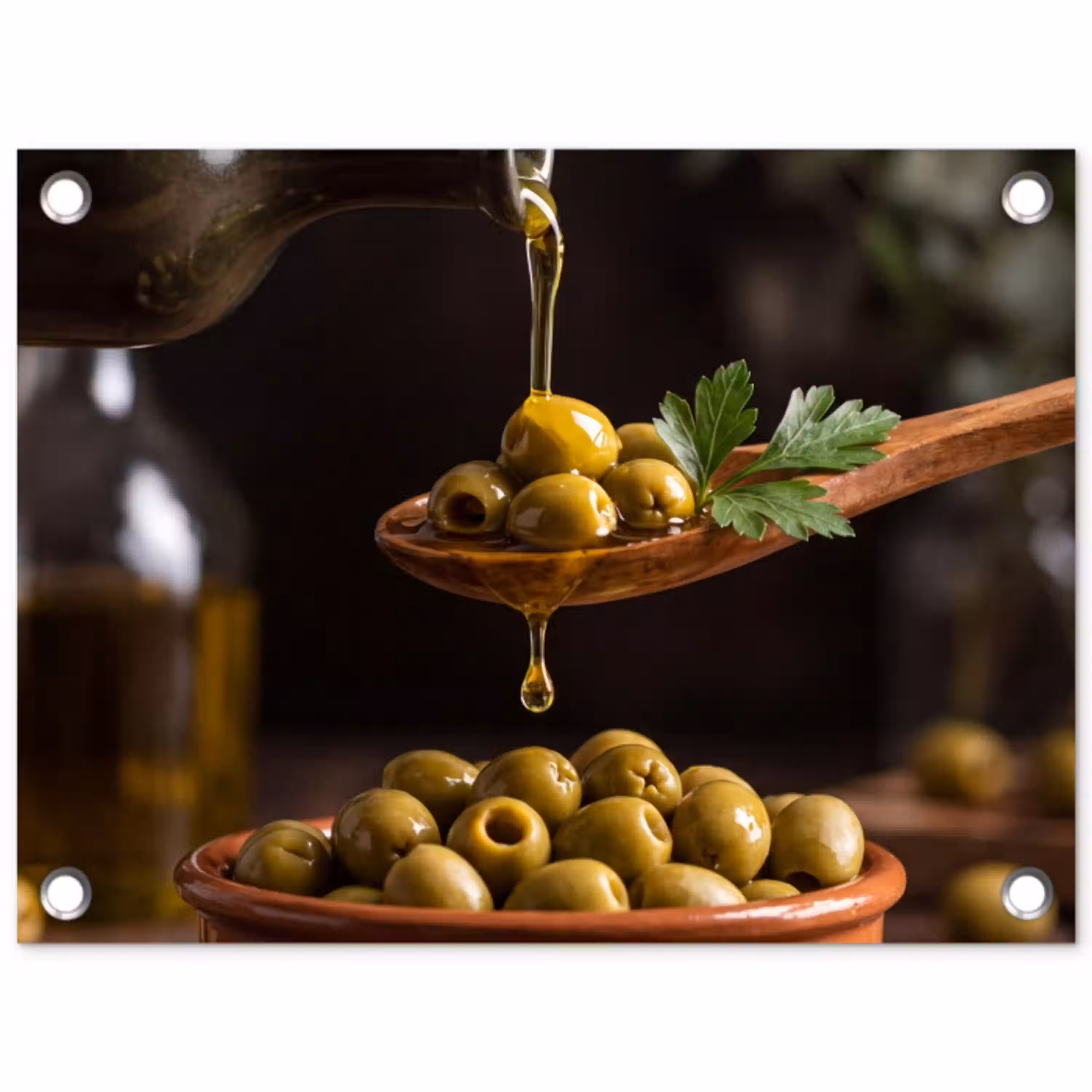 Olijven - Olijfolie - Eten tuinposter los doek klein -3d