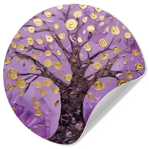 Levensboom - Boom - Paars - Goud - Modern Wandcirkel behangsticker klein -3d