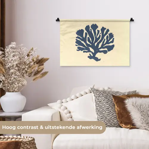 Blauw koraal - Vertakkingen - Beige Wandkleed katoen klein -sfeer1