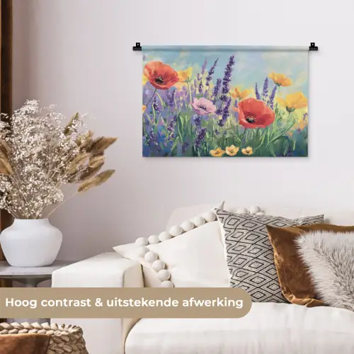 Weide - Bloemen - Kleurrijk Wandkleed katoen klein -sfeer1