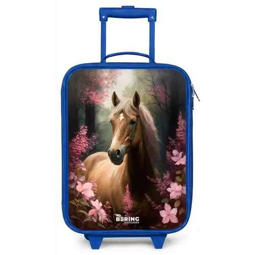 Lichtbruin paard tussen de roze bloemen Kinderkoffer - Blauw klein -zz3dotto