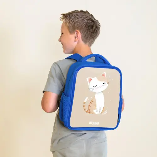 Kitten in de kleuren beige en wit Kinderrugzak - Blauw middel -sfeer2