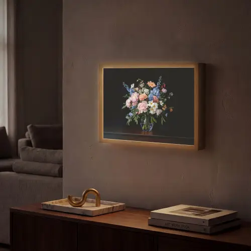 Pastel - Bloemen - Glazen - Vaas Light Box met batterij (Wandlamp) middel -sfeer1