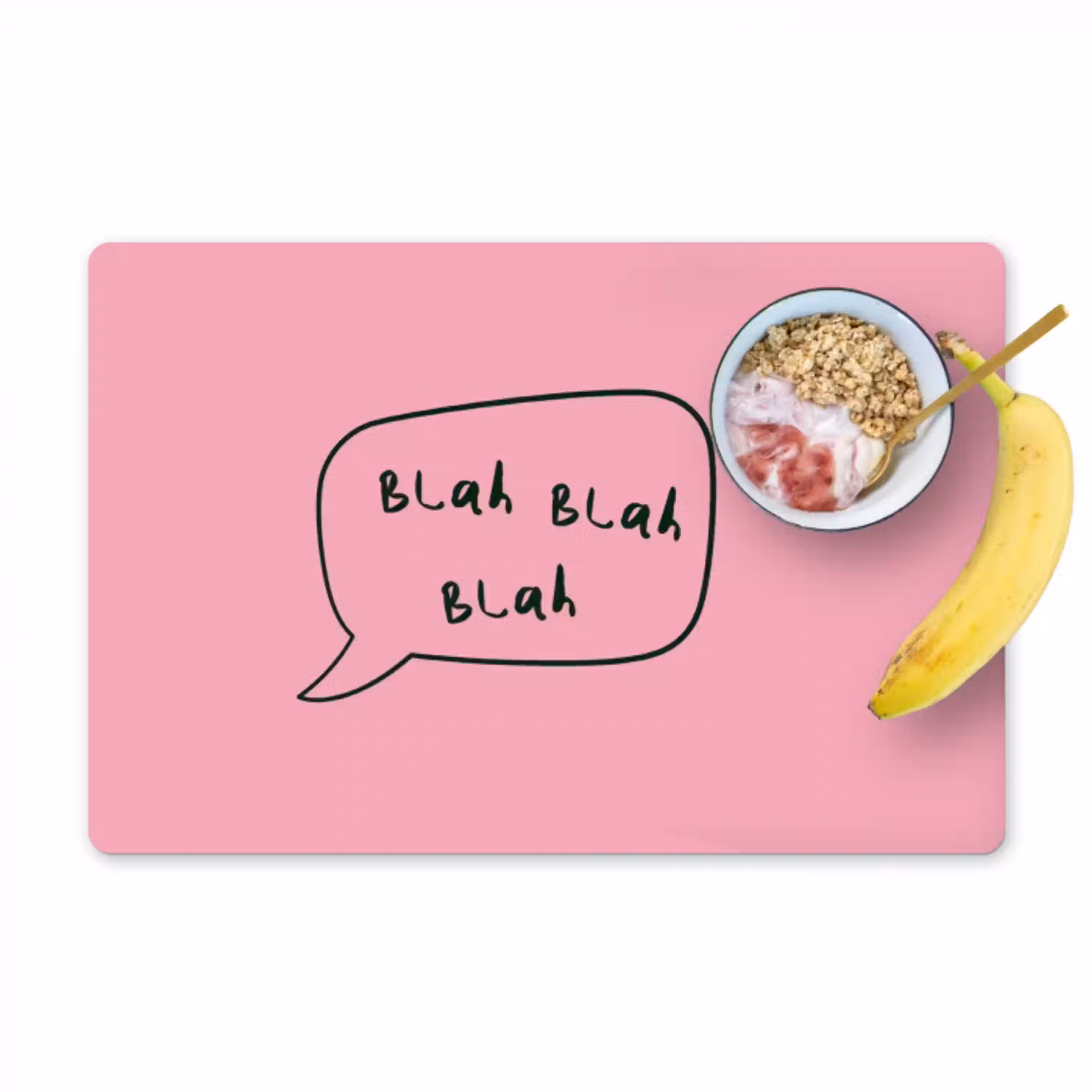 Tekstwolkje - BLAH BLAH BLAH - Roze Placemat vinyl groot -zzzproduct_Kitchenyeah-website