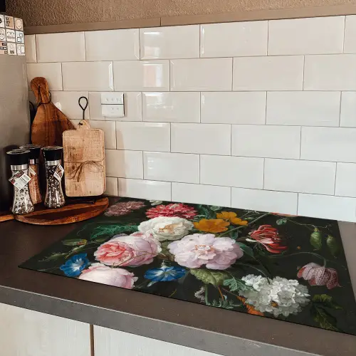 Stilleven met bloemen in een glazen vaas - Schilderij van Jan Davidsz. de Heem Inductie beschermer vinyl 3mm klein -sfeer3