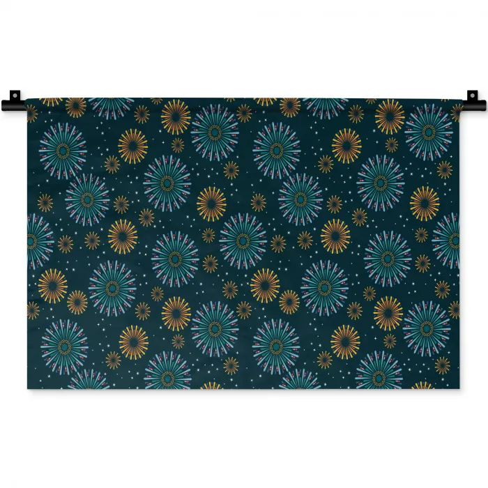 Blauw - Patroon - Retro Wandkleed katoen klein 269 -zz3d