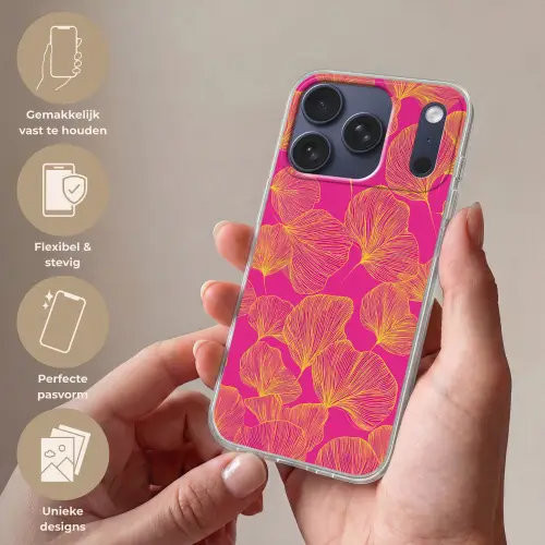 Bladeren - Nerven - Grafisch - Roze Telefoonhoesje iPhone 17 Pro klein -sfeer3_NL