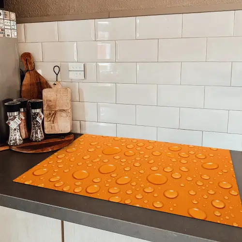 Water - Druppels - Oranje Inductie beschermer vinyl 3mm klein -sfeer3