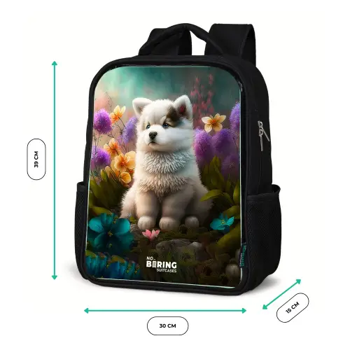 Witte puppy in een bloemenweide Rugzak - Zwart middel -productfoto_formaten