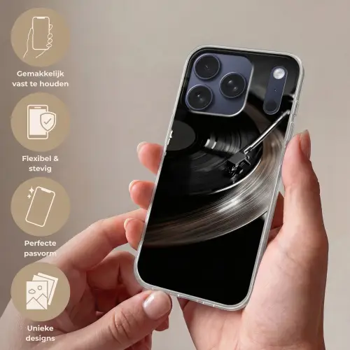 Close-up - Vinylplaat - Platenspeler - Zwart Telefoonhoesje iPhone 17 Pro klein -sfeer3_NL