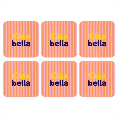 Verticaal - Strepen - Oranje - Ciao bella onderzetter kurk middel -3d