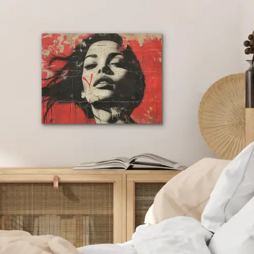 Graffiti - Vrouw - Rood - Street art - Banksy PET vilt klein -sfeer3