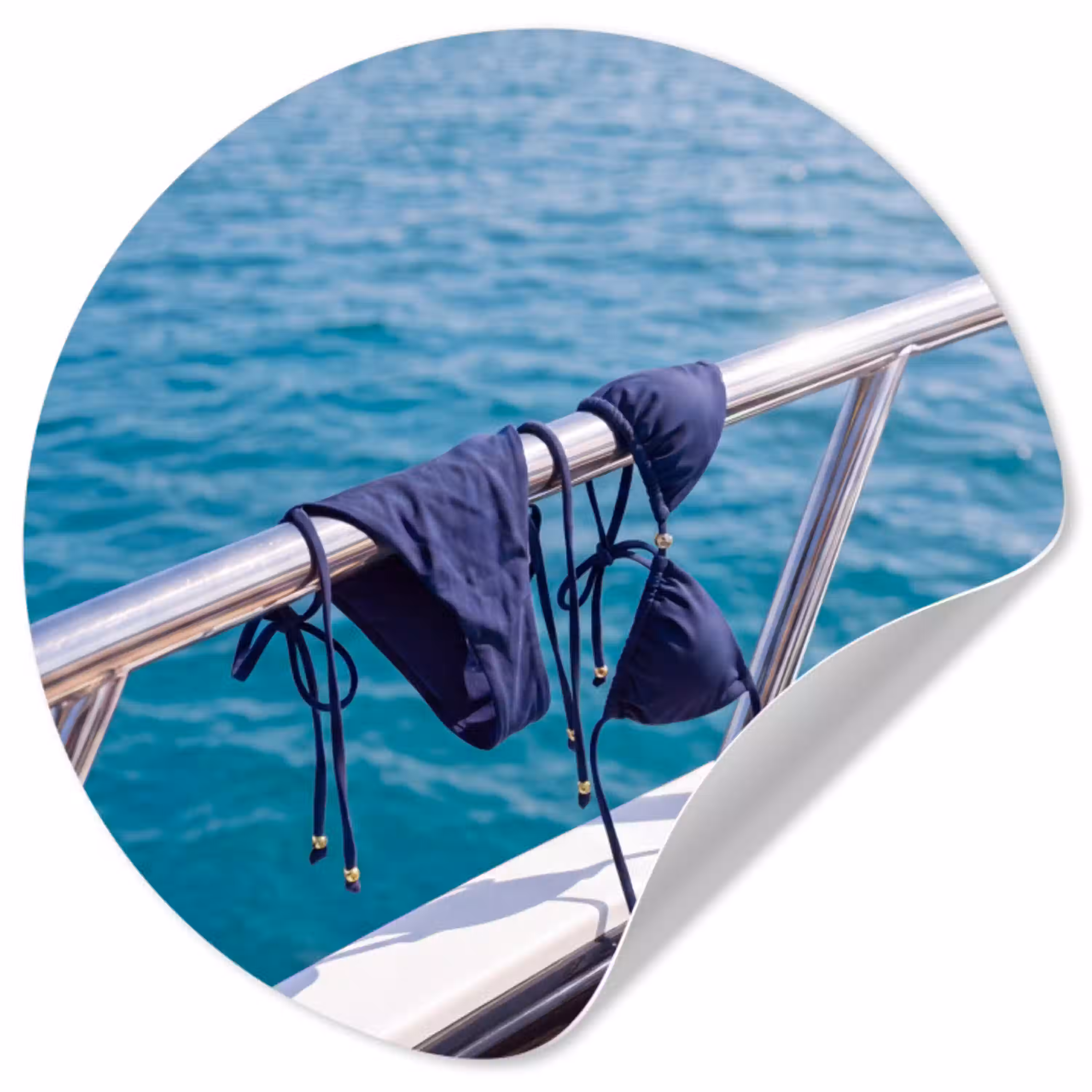 Bikini - Reling - Zee - Zomer - Blauw Wandcirkel behangsticker klein -3d