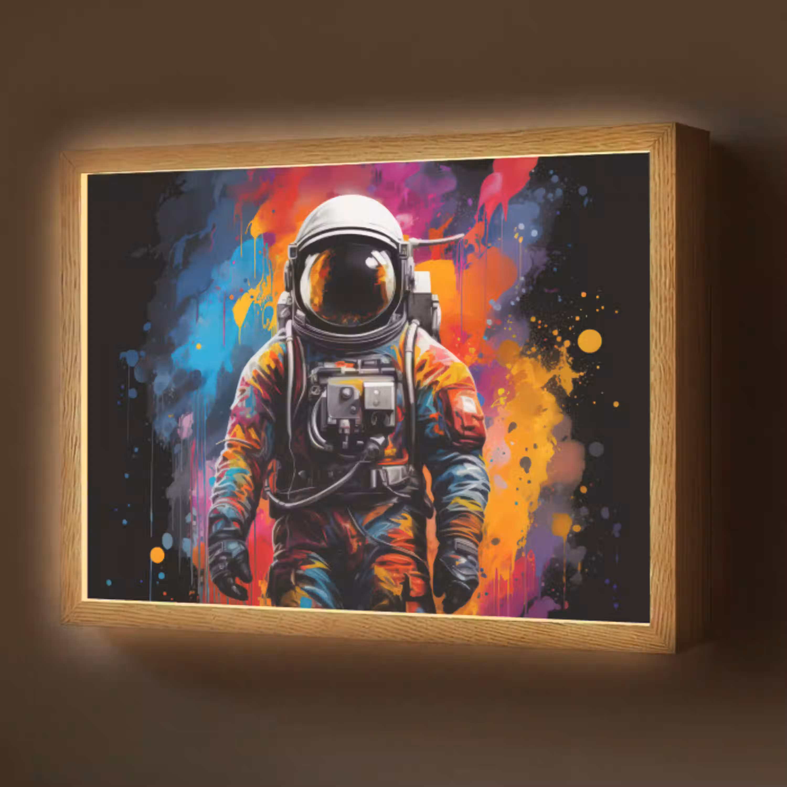 Astronaut - Graffiti - Zwart - Kleuren Light Box met batterij (Wandlamp) middel -z3d_website