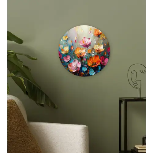 Klaprozen - Bloemen - Kunst - Botanisch Wandcirkel kunststof plaat 5mm dik klein -sfeer3