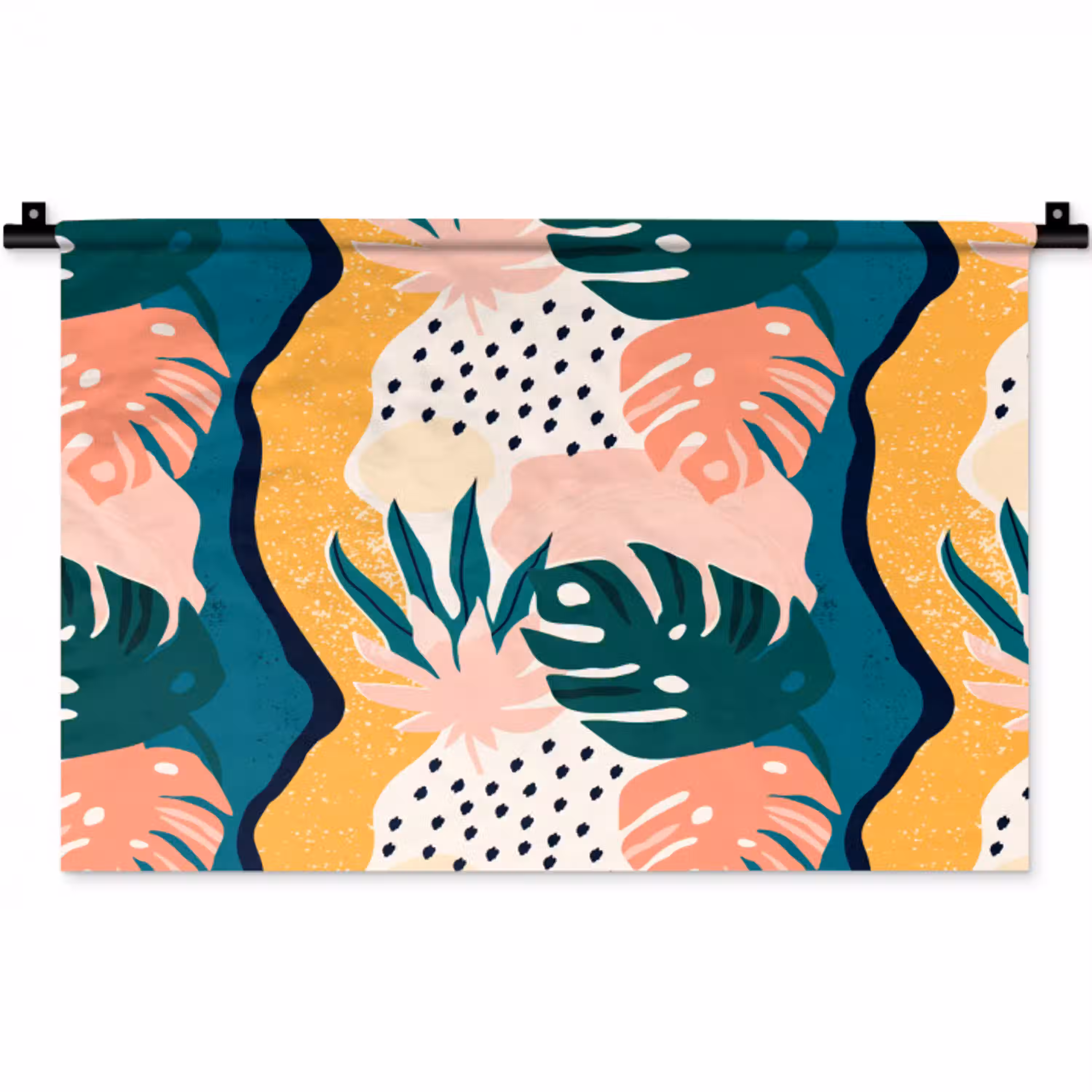 Tropisch - Abstract - Bladeren - Roze - Oranje Wandkleed katoen klein 269 -zz3d