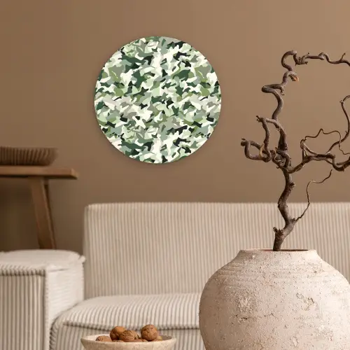 Abstract - Camouflage - Groen Wandcirkel plexiglas klein 852 -sfeer1