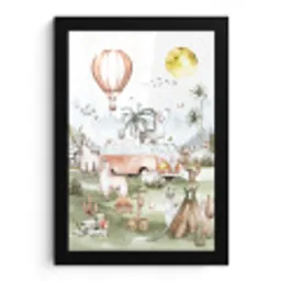 Alpaca - Dieren - Kinderen - Luchtballon - Kids fotolijst zwart zonder passe partout klein -3d