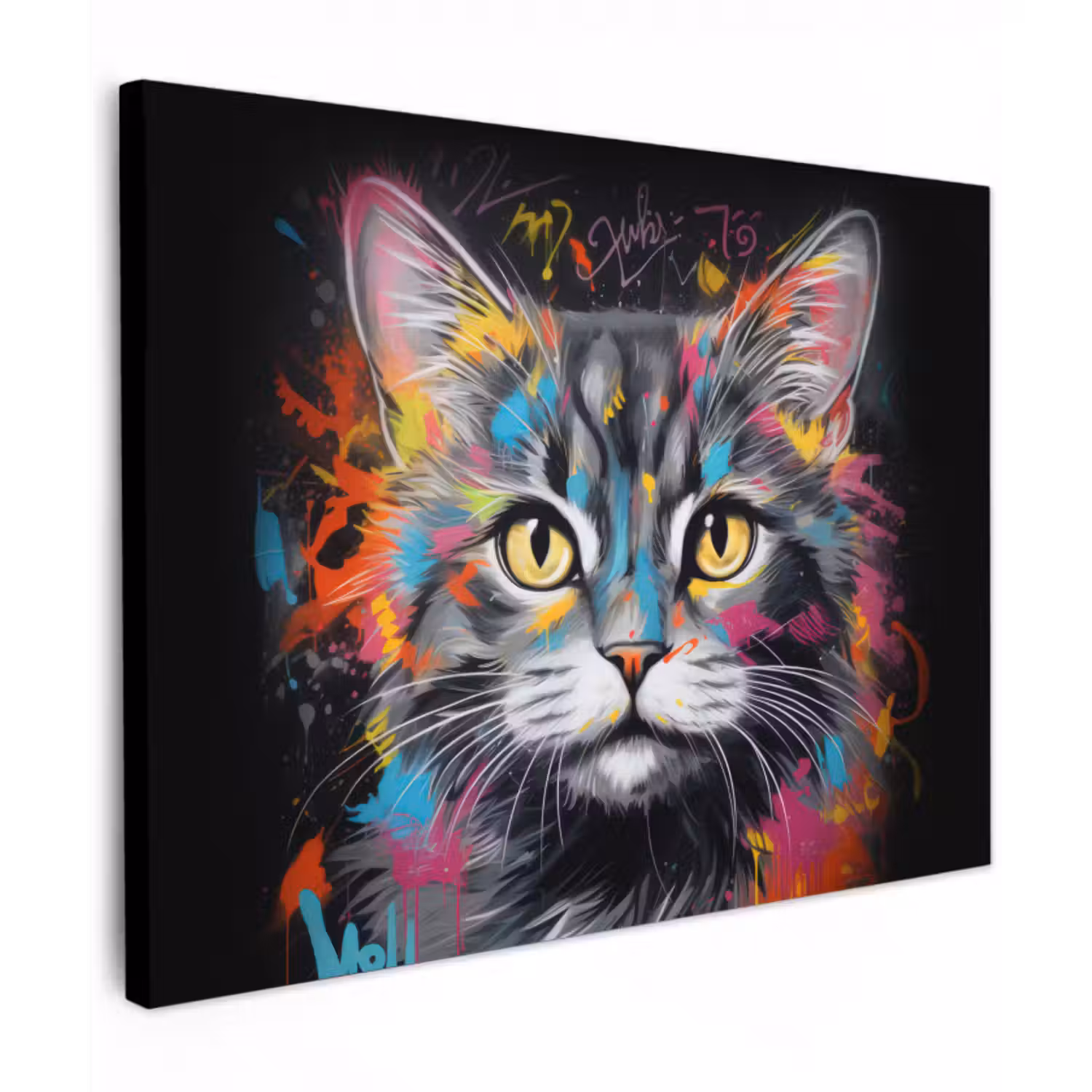 Leinwandbild - Katze - Graffiti - Tiere - Farben - Grau