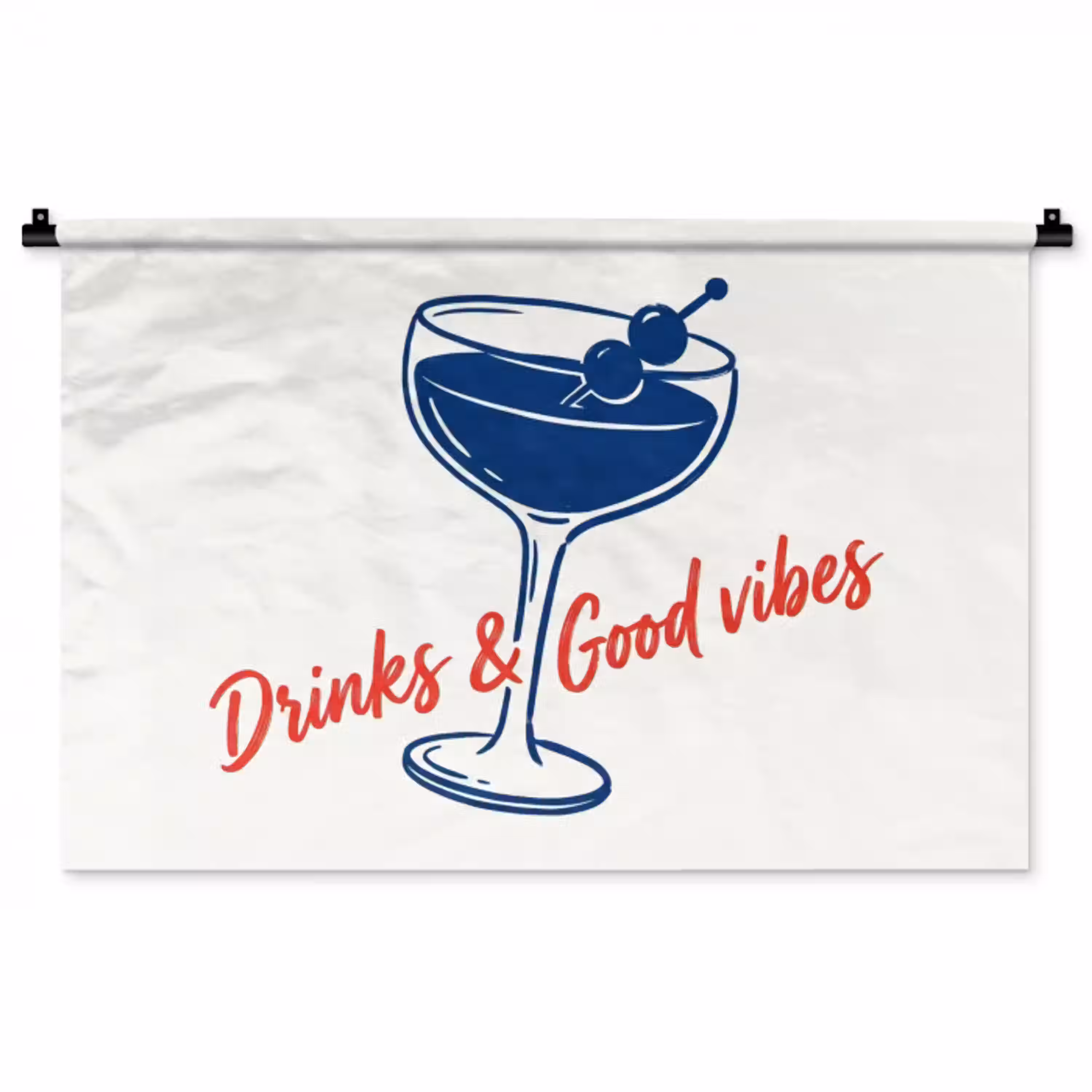 Cocktail - Glas - Illustratie - Blauw - Wit Wandkleed katoen middel -zz3d