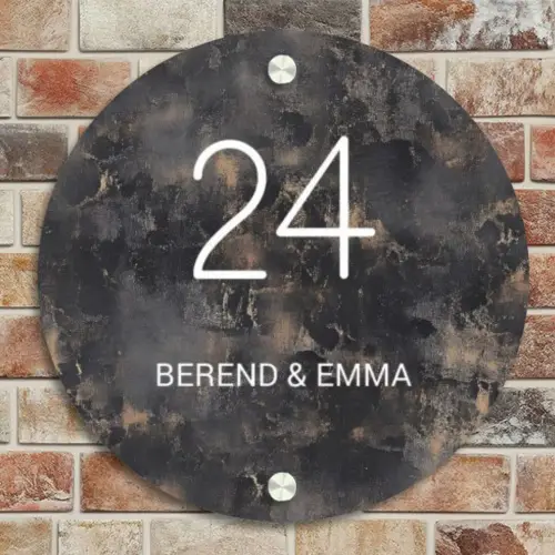 Verweerd metaal - Klassiek Naambord Rond klein -sfeer2
