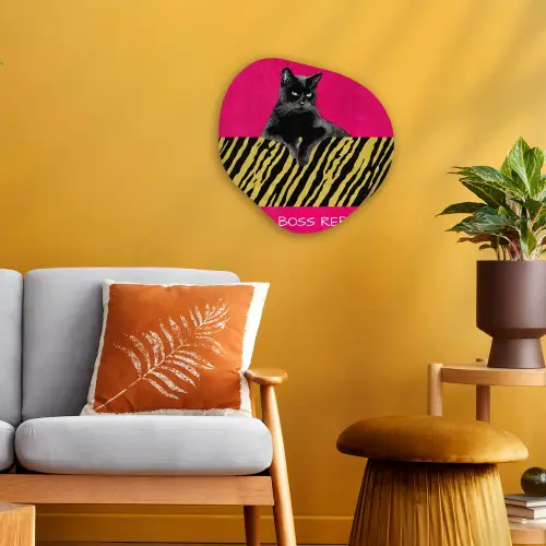 Kat - Baas - Roze - Tijgerprint Wandcirkel Organisch Forex 3mm klein -sfeer4
