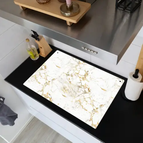 Wit - Marmer - Luxe - Goud Inductie beschemer met haakjes klein 777 -sfeer1