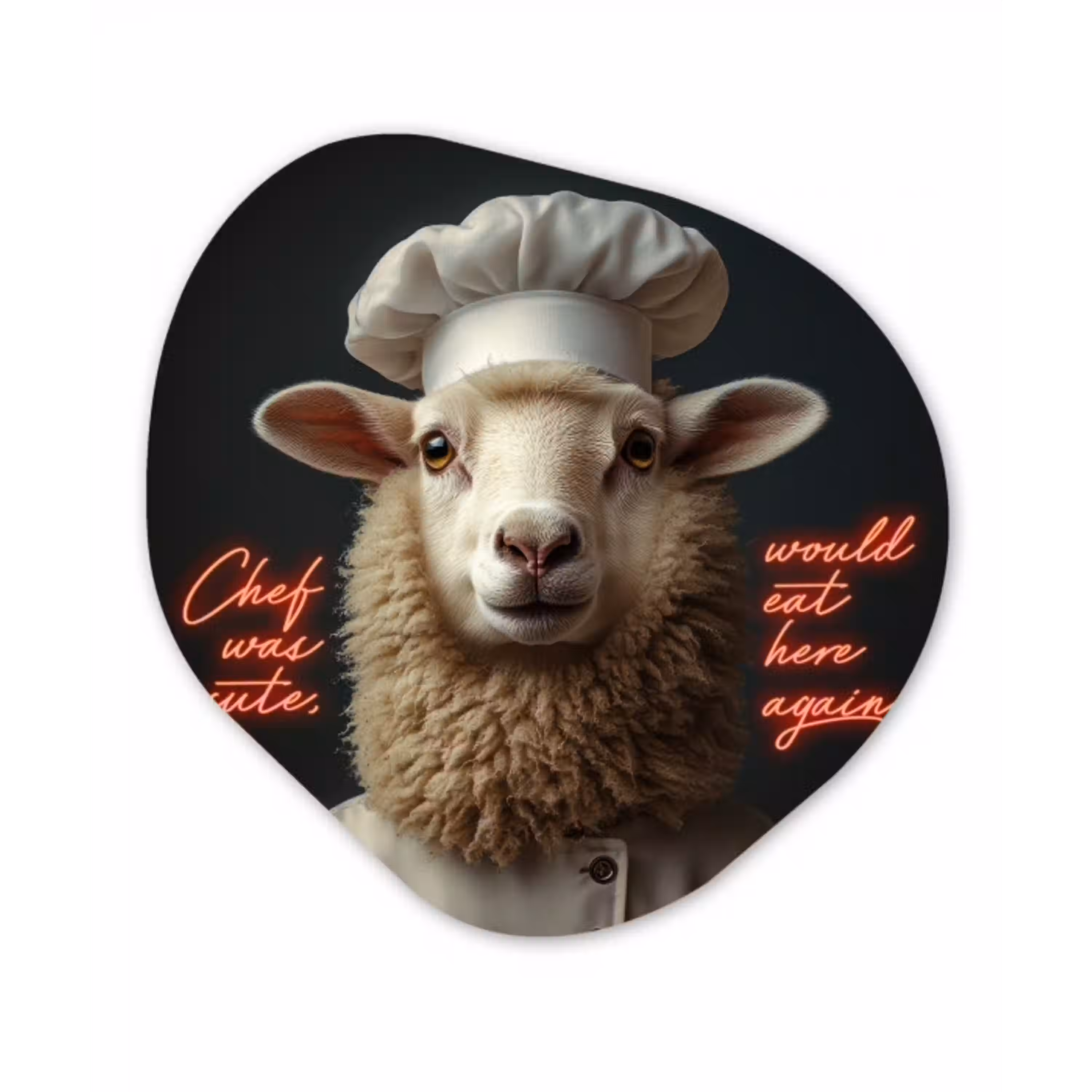 Schaap - Kokskleding - Neon - Quote Wandcirkel Organisch Plexiglas middel -3d