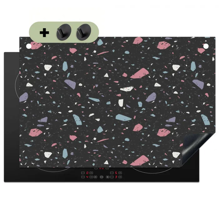 Terrazzo - Patroon - Zwart - Zacht Inductie beschemer met haakjes klein 777 -3d
