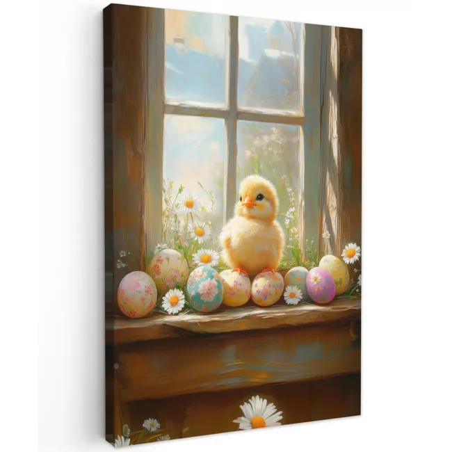 Kuiken - Raam - Paaseieren Tuinposter op houten frame 2 cm dik klein -3d