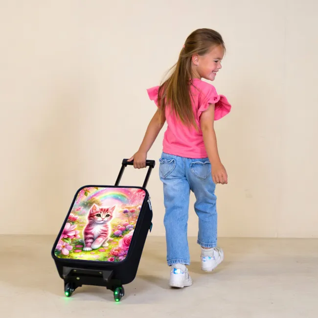 Roze regenboogkatje Kinderkoffer - Zwart klein -sfeer1