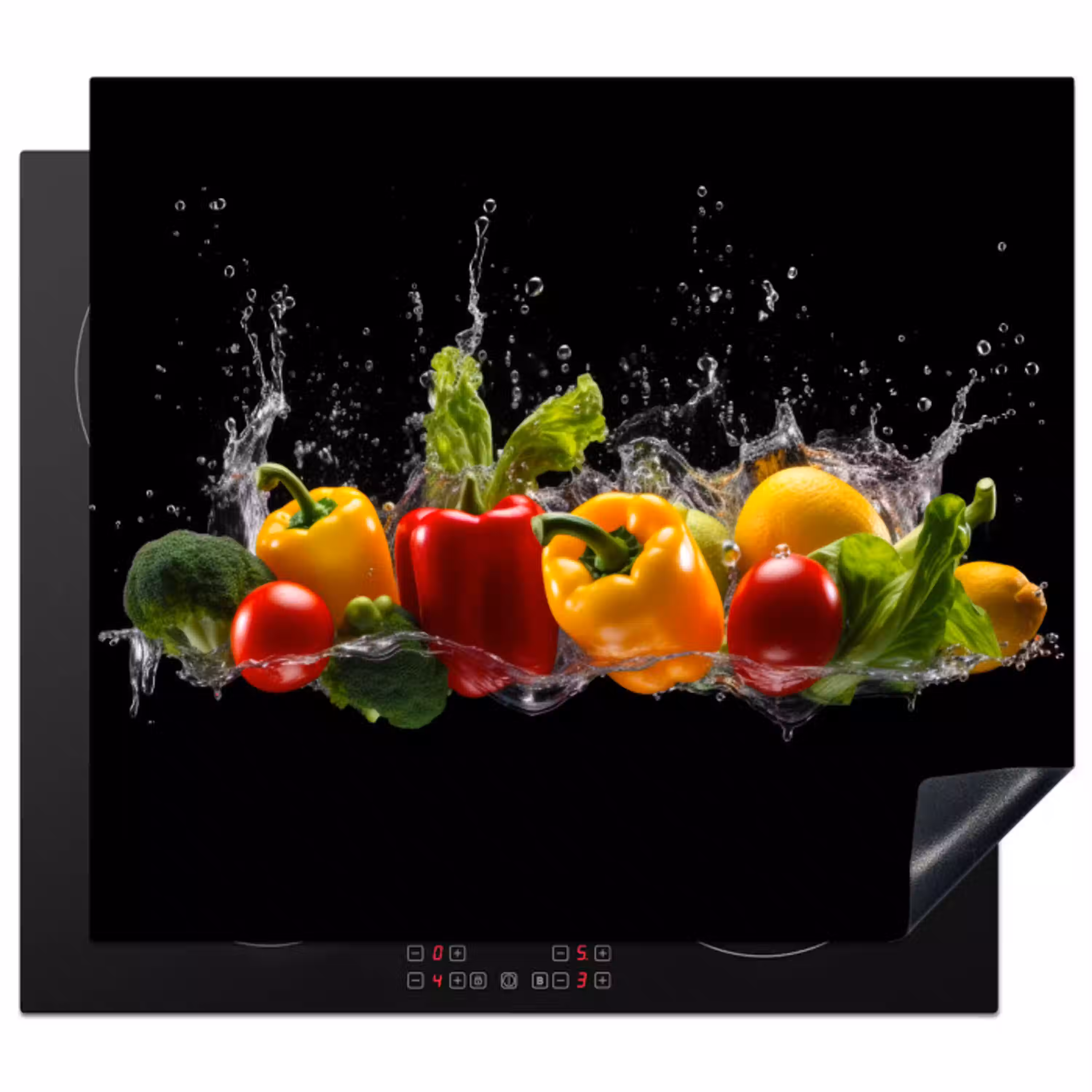 Paprika - Water - Groente - Zwart Inductie beschermer vinyl 3mm middel -3d