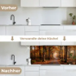 Bospad - Herfstbos - Bladeren - Oranje - Nostalgisch keuken achterwand 2 middel -voor-na_DE