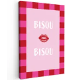 Kiss - Roze - Frans - Valentijn Tuinposter op houten frame 2 cm dik klein -3d