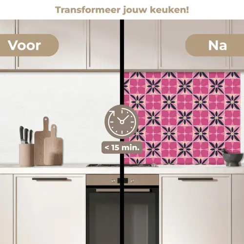 Patroon - Bloemmotief - Meerkleurig keuken achterwand 2 middel 871 -voor-na2_NL
