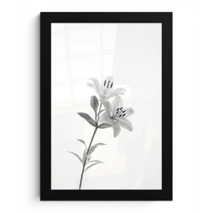 Lelies - Elegant - Zwart - Wit fotolijst zwart zonder passe partout klein -3d