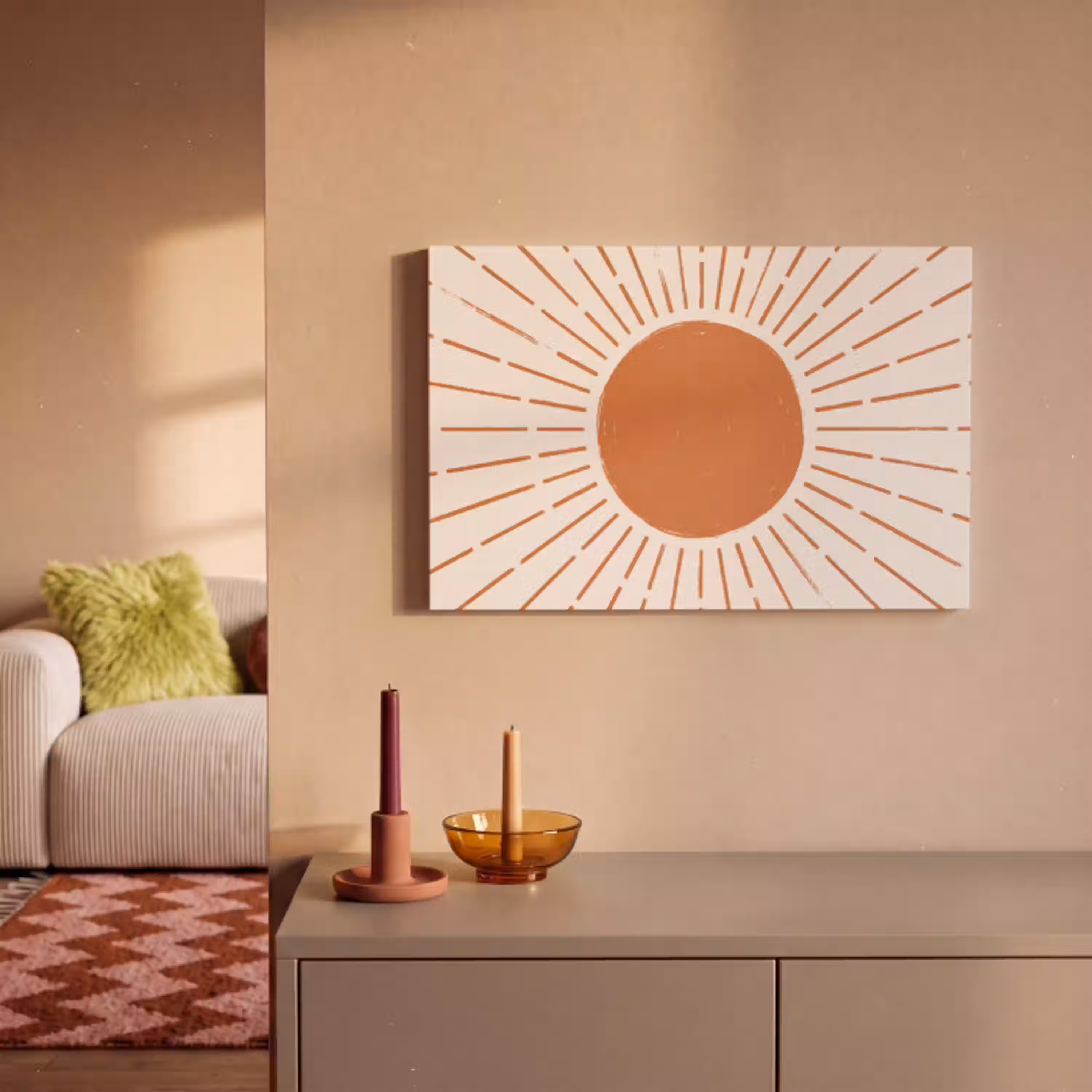 Zon - Stralen - Abstract - Terracotta - Modern canvas 2cm klein -sfeer1