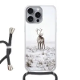 Rendier - Gewei - Sneeuw - Winter Hoesje iPhone 16 Pro Max met koord klein -3d