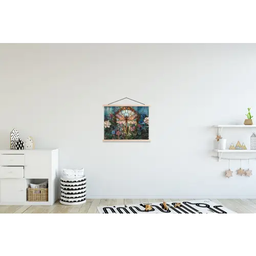Libelle - Mozaïek - Bloemen - Kleurrijk textielposter latten blank klein -kinderkamer