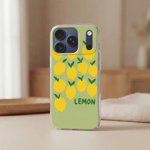 Citroenen - Blaadjes - Geel - Patroon Telefoonhoesje iPhone 17 Pro klein -sfeer2