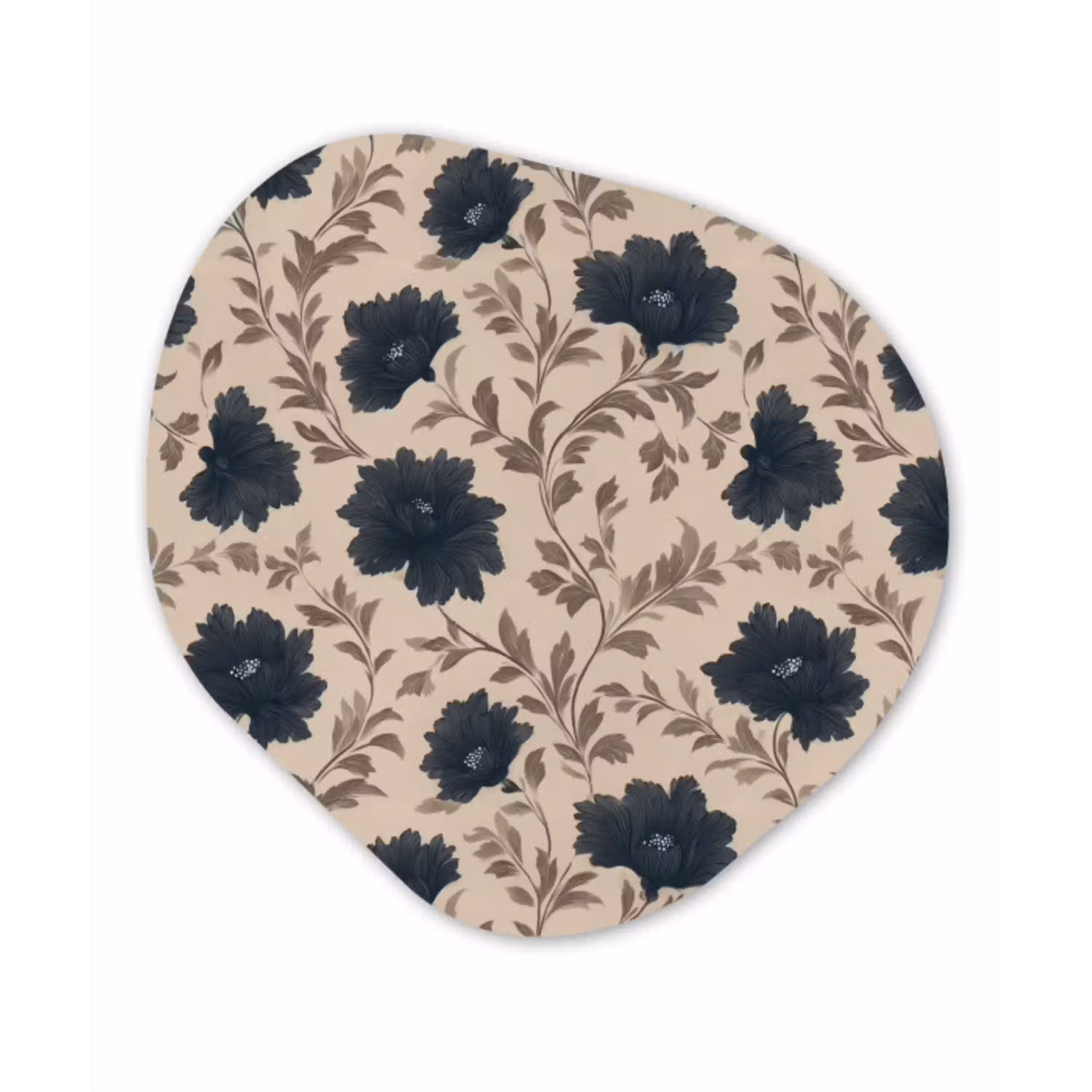 Motief - Bloemen - Zwart - Beige Wandcirkel Organisch Aluminium middel 851 -3d