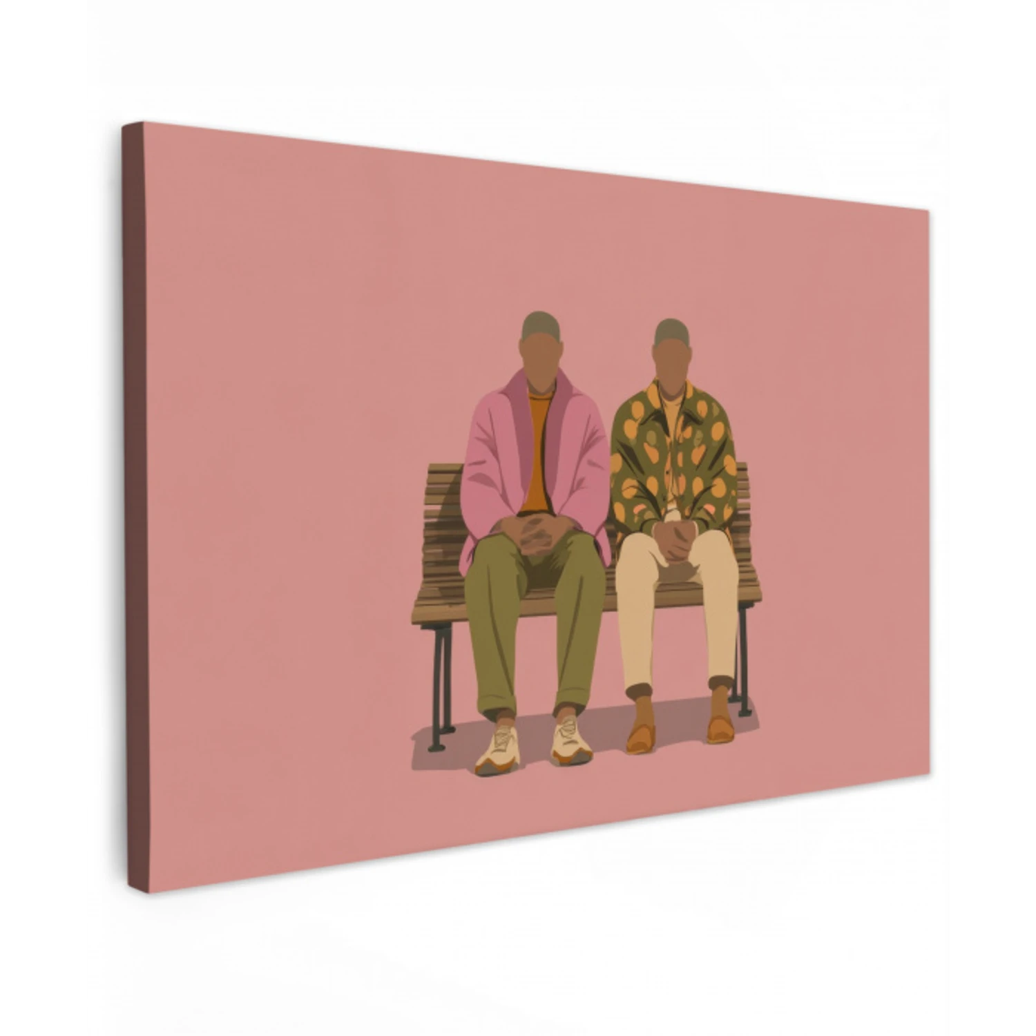 Illustratie - Bankje - Personen - Minimalistisch Tuinposter op houten frame 2 cm dik klein -3d