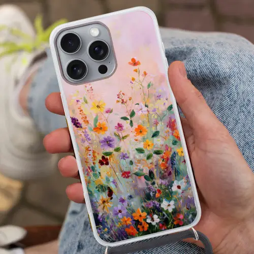 Schilderij - Bloemen - Abstract - Kleurrijk Hoesje iPhone 16 Pro Max met koord klein -sfeer3