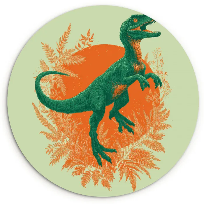 Dinosaurus - Groen - Planten - Cirkel Wandcirkel kunststof plaat 5mm dik klein -3d