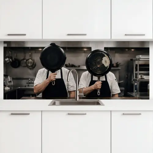 Koks - Koekenpannen - Keuken keuken achterwand 2 middel -3d